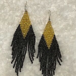 Hand Crafted Black and Gold Beaded Earrings